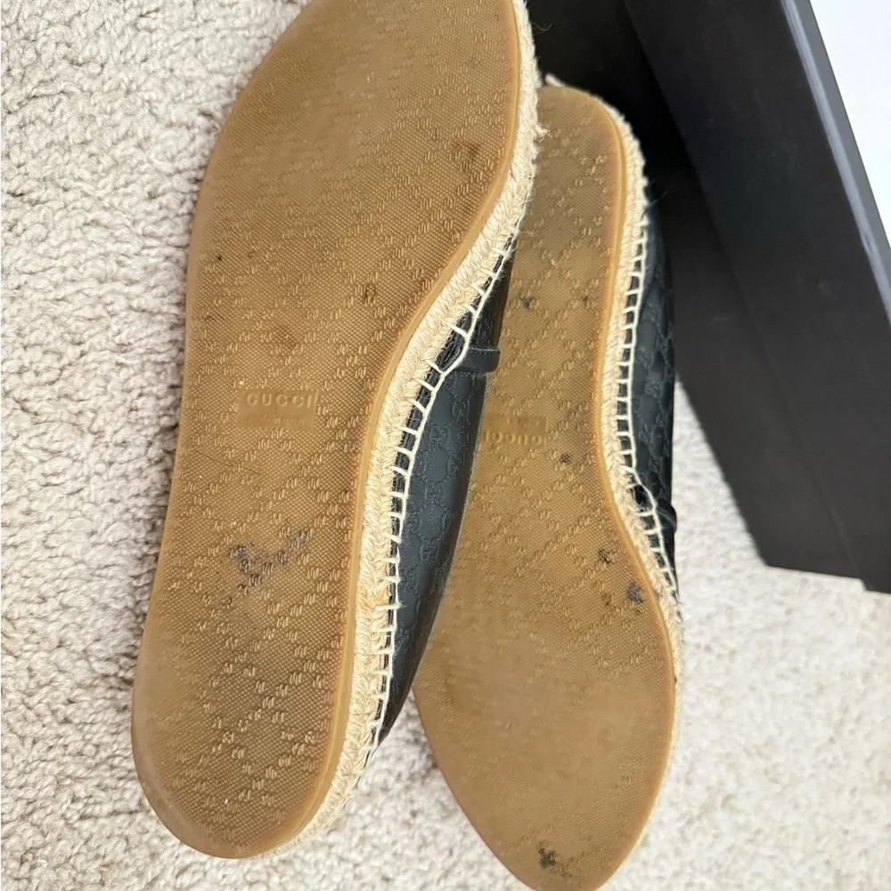 Gucci Black Embossed Leather Espadrilles
